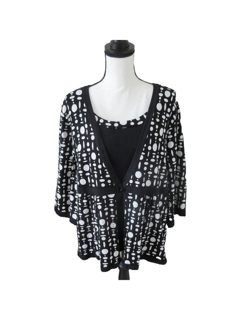 CJ Banks Mock Layer Sweater Top Women's 1X Black White Dot Geometric